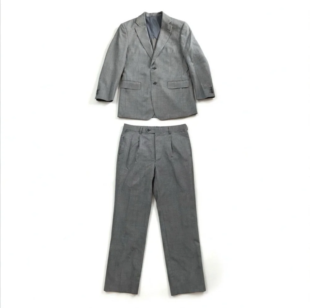 John Williams Men's Classic Fit Suit Jacket & Pants Set L Grey Wool Blend EXC